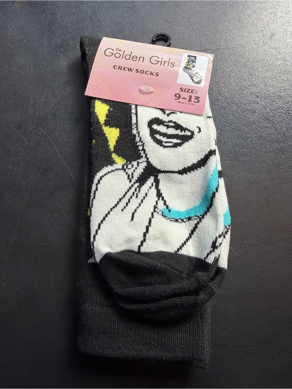 Blanche- Golden Girls Crew Socks - Black & White with Blue Accent